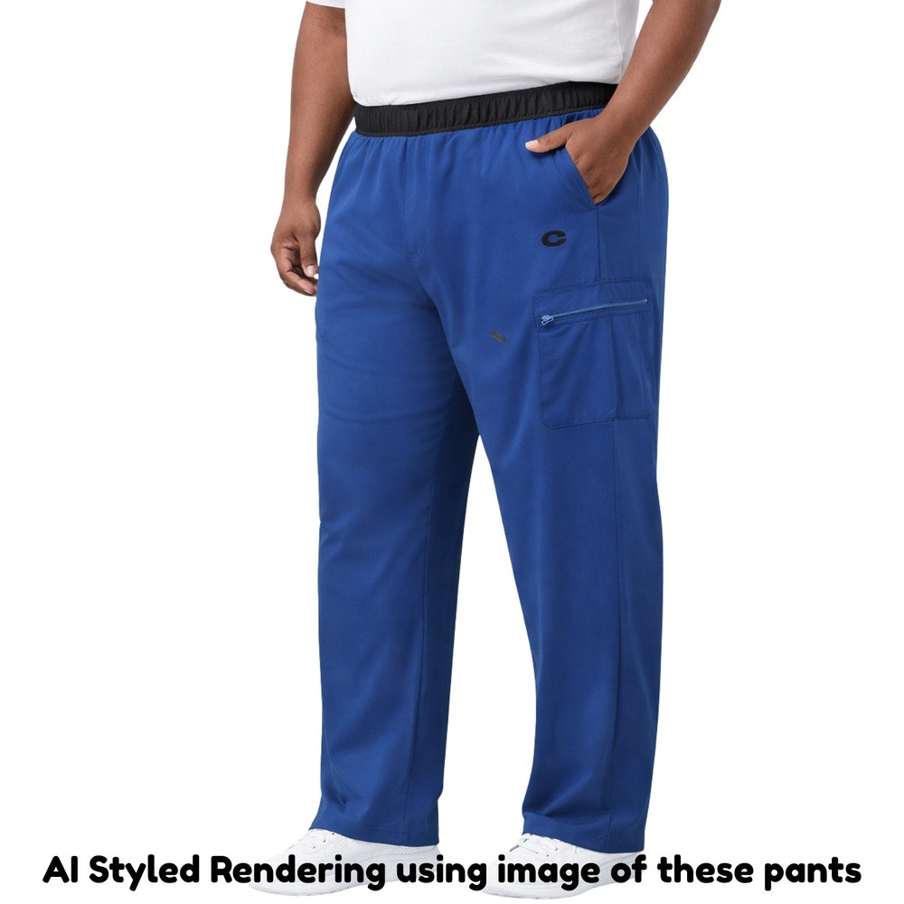 KS Sport™ Tech Pants Mens 3XL BIG‎ Blue Cargo Athletic Stretch Zip Pocket *Flaw
